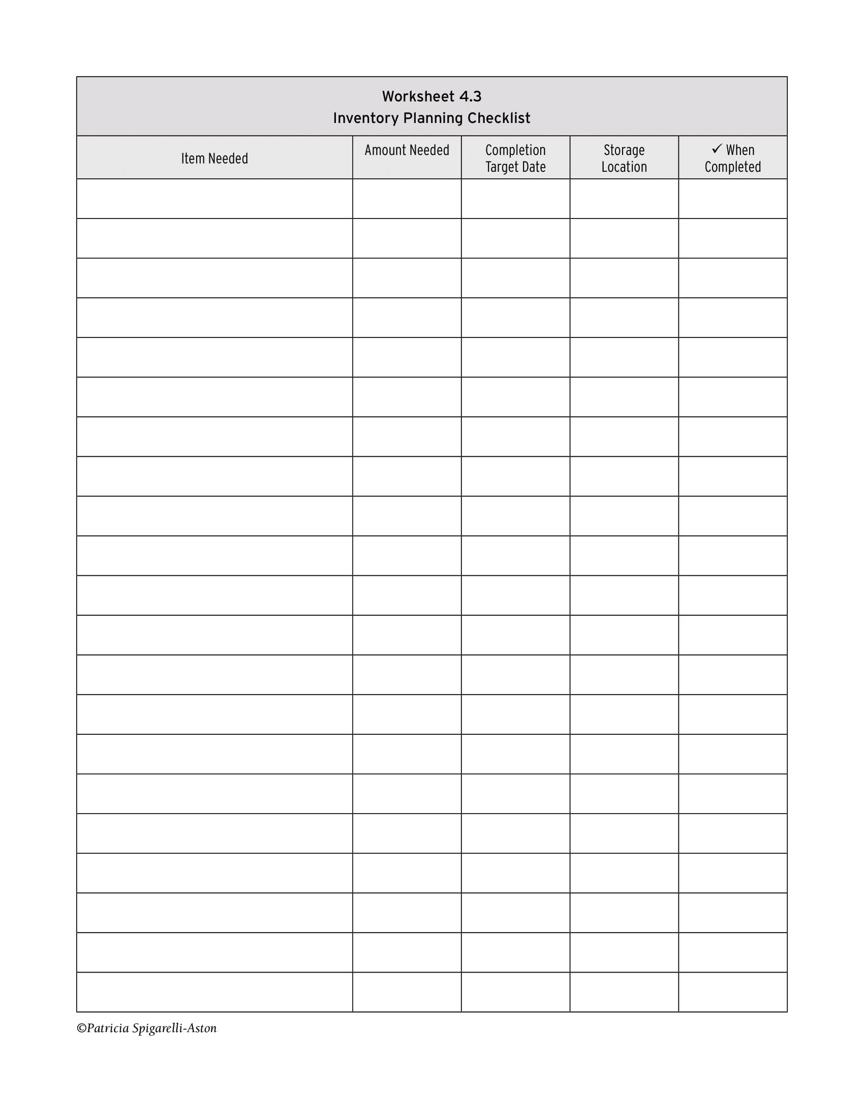 Preparedness Handbook Worksheet 4.3